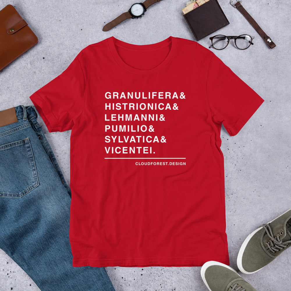 Oophaga Species List Short-Sleeve Unisex T-Shirt