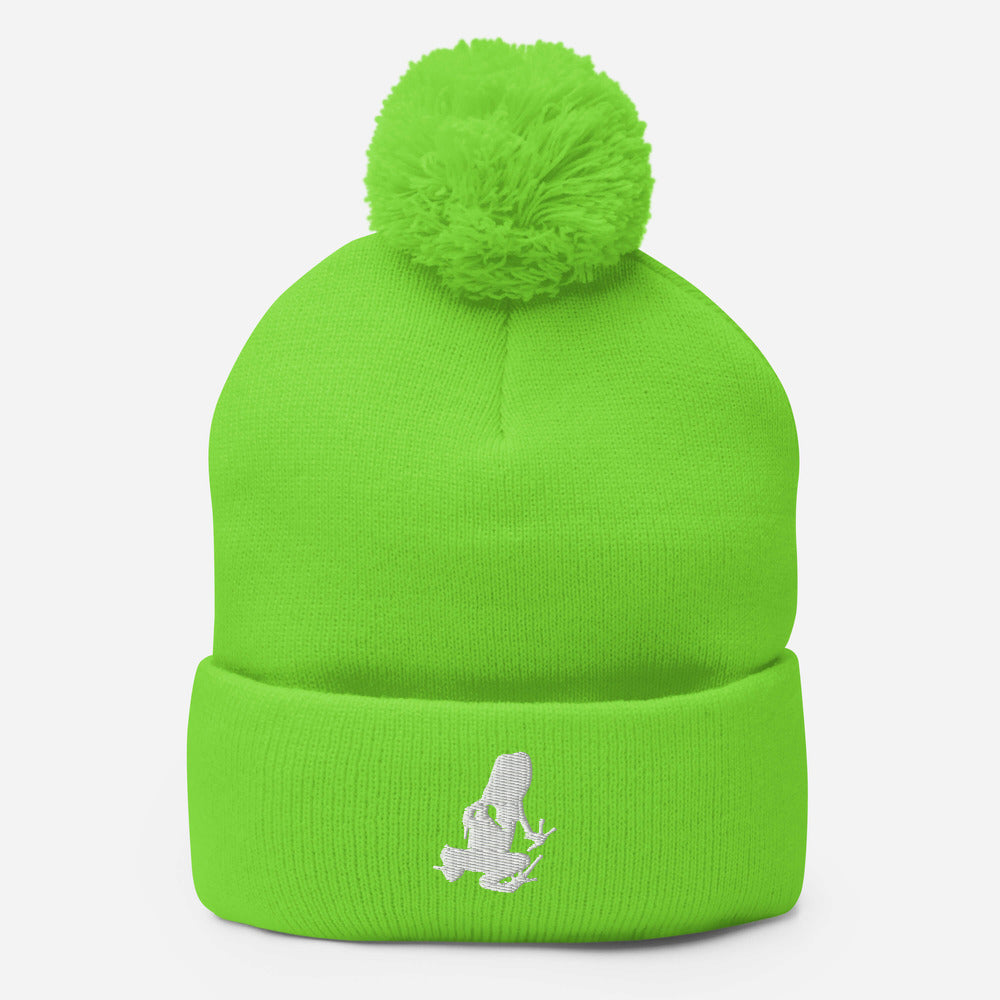 Embroidered Transporting Dart Frog Pom-Pom Beanie
