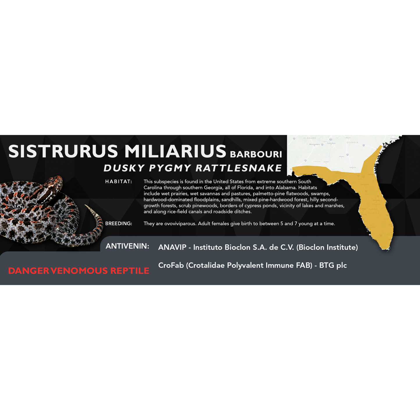 Pygmy Rattlesnake (Sistrurus miliarius) Classic Vivarium Label