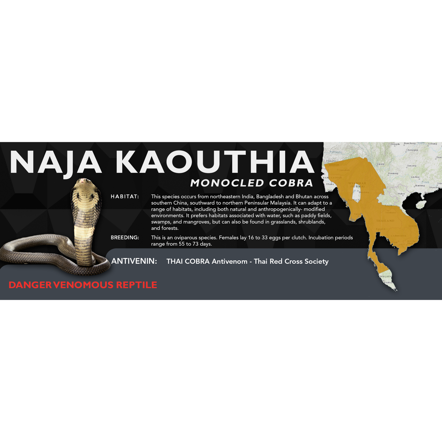 Monocled Cobra (Naja kaouthia) Classic Vivarium Label