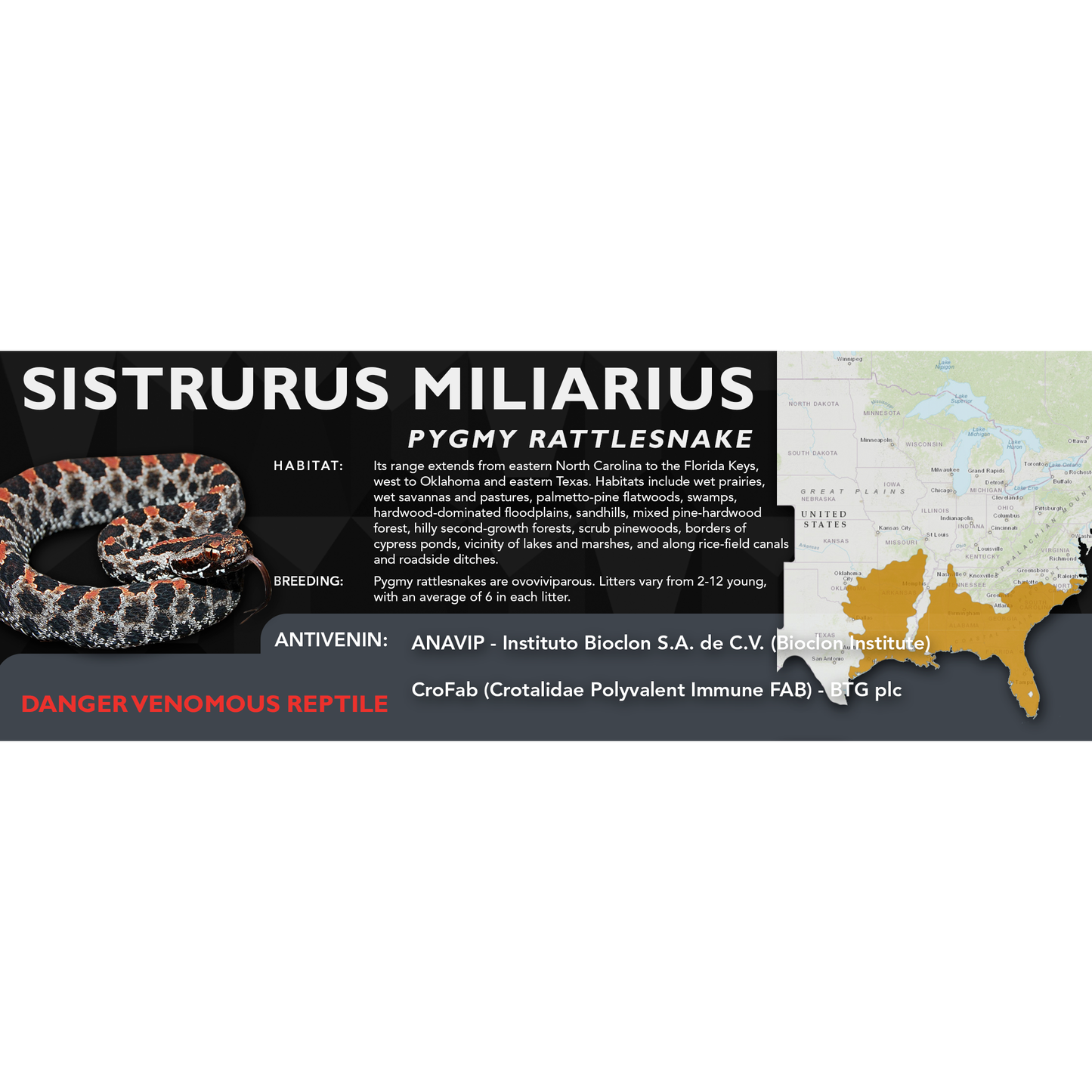 Pygmy Rattlesnake (Sistrurus miliarius) Classic Vivarium Label