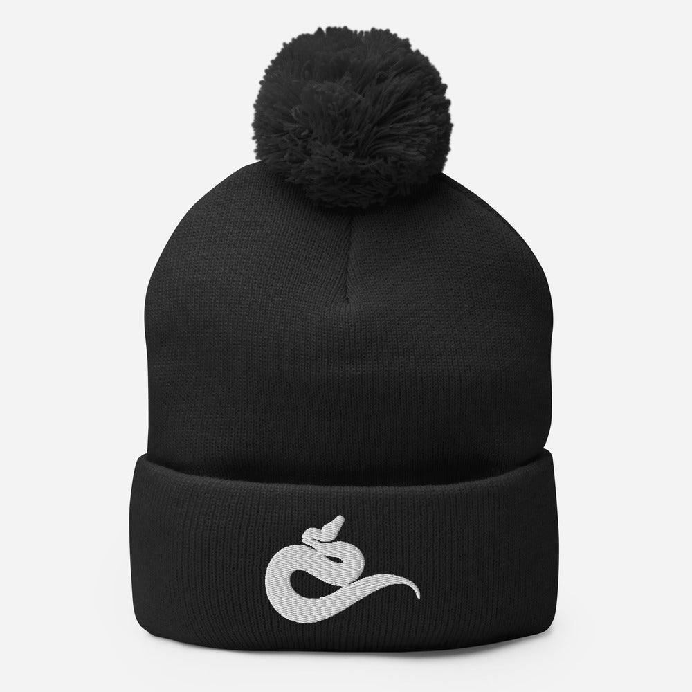 Embroidered Python Pom-Pom Beanie