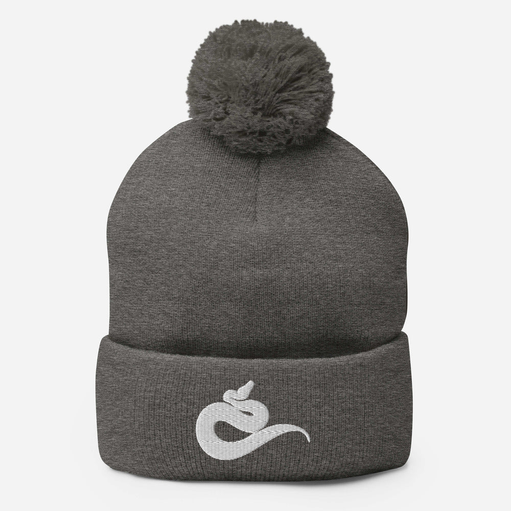 Embroidered Python Pom-Pom Beanie