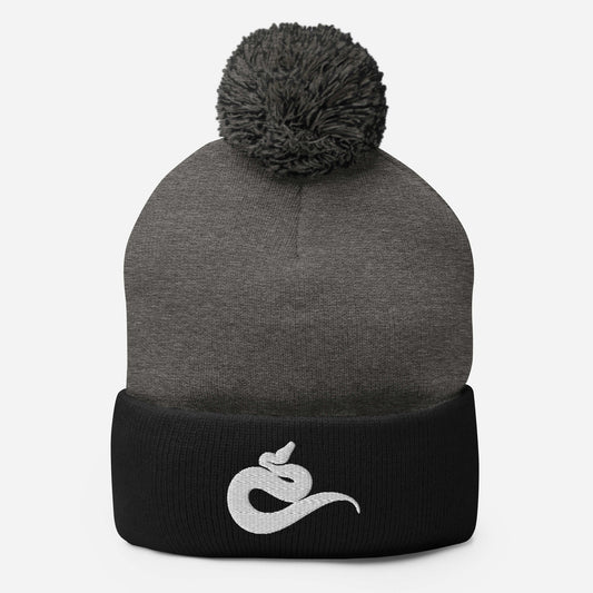 Embroidered Python Pom-Pom Beanie