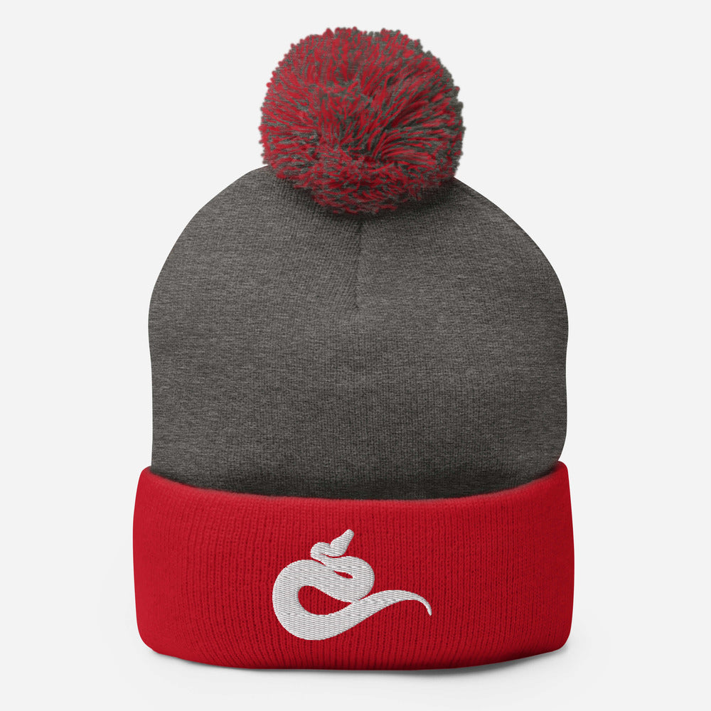 Embroidered Python Pom-Pom Beanie