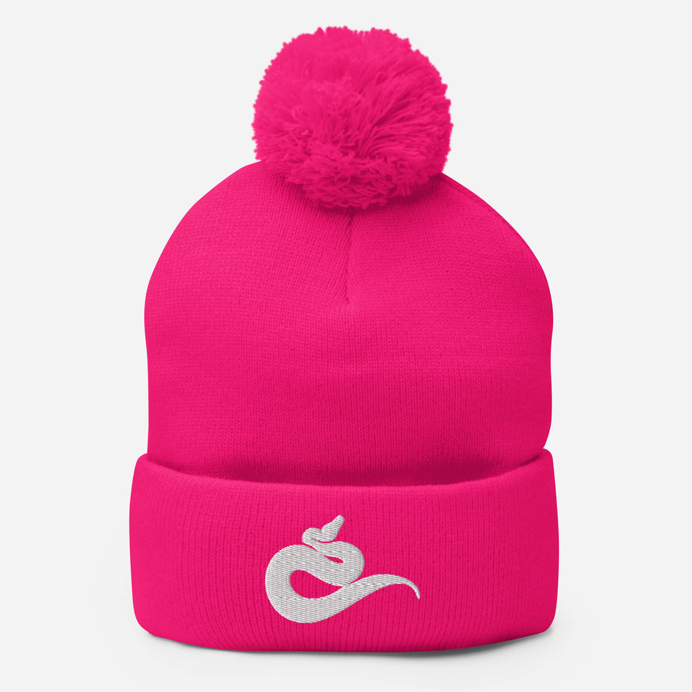 Embroidered Python Pom-Pom Beanie